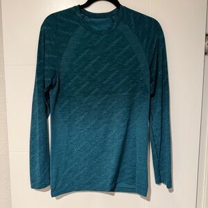 Lululemon Metal Vent Tech Long-Sleeve Shirt Marlin/Storm Teal all-over logo XS
